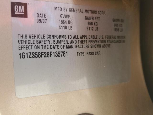 1G1ZS58F28F135781 - 2008 CHEVROLET MALIBU LS 棕色 照片 12