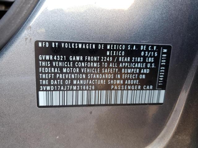 3VWD17AJ7FM316626 - 2015 VOLKSWAGEN JETTA SE CHARCOAL photo 12