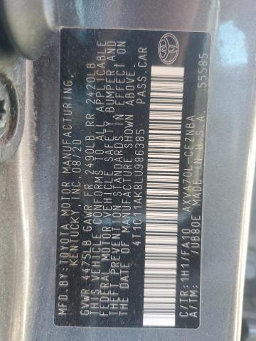 4T1C11AK8LU986385 - 2020 TOYOTA CAMRY LE GRAY photo 12