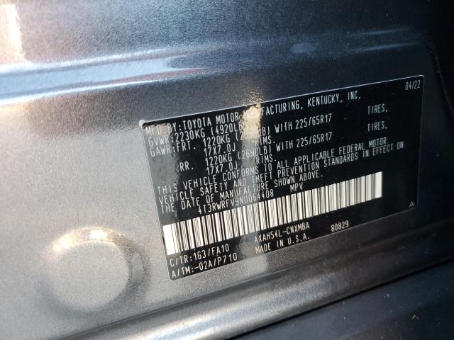 4T3RWRFV9NU064408 - 2022 TOYOTA RAV4 XLE GRAY photo 13