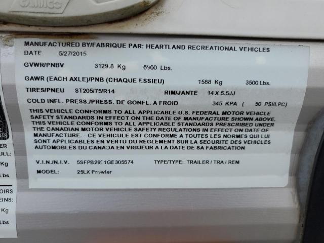 5SFPB2921GE305574 - 2016 HEART LAND PROWLER 白色 照片 10