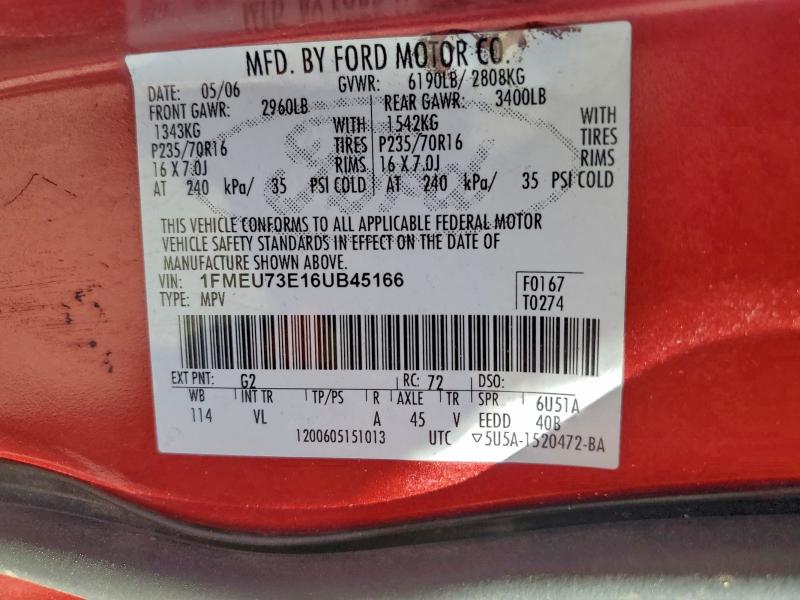 1FMEU73E16UB45166 - 2006 FORD EXPLORER XLT RED photo 13