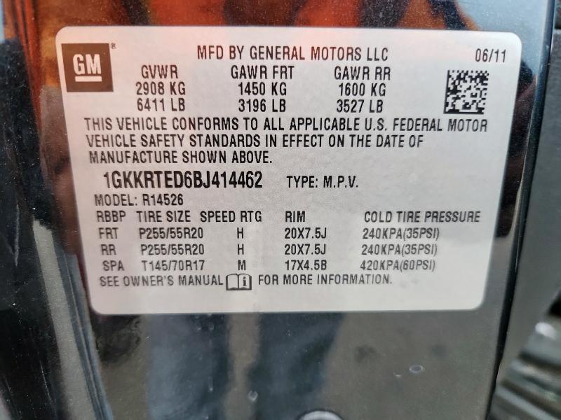 1GKKRTED6BJ414462 - 2011 GMC ACADIA DENALI BLACK photo 14