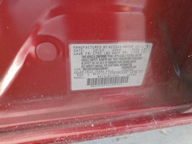 3N1CN7AP5GL835451 - 2016 NISSAN VERSA S 红色 照片 12