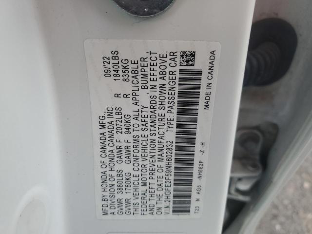 2HGFE2F59NH602832 - 2022 HONDA CIVIC SPORT WHITE photo 12