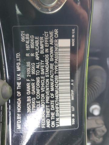 SHHFK7H40MU424269 - 2021 HONDA CIVIC SPORT შავი ფოტო 12