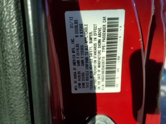 1HGCS1B83CA006715 - 2012 HONDA ACCORD EXL RED photo 12