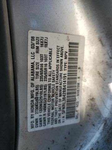 5FNRL38428B414191 - 2008 HONDA ODYSSEY EX SILVER photo 13