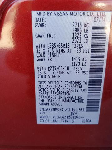 5N1AR2MM0EC716191 - 2014 NISSAN PATHFINDER S 红色 照片 13