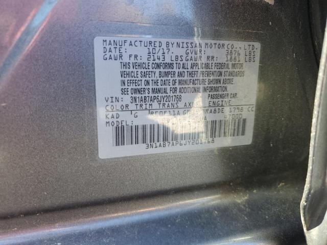 3N1AB7AP6JY201768 - 2018 NISSAN SENTRA S Szary zdjęcie 13