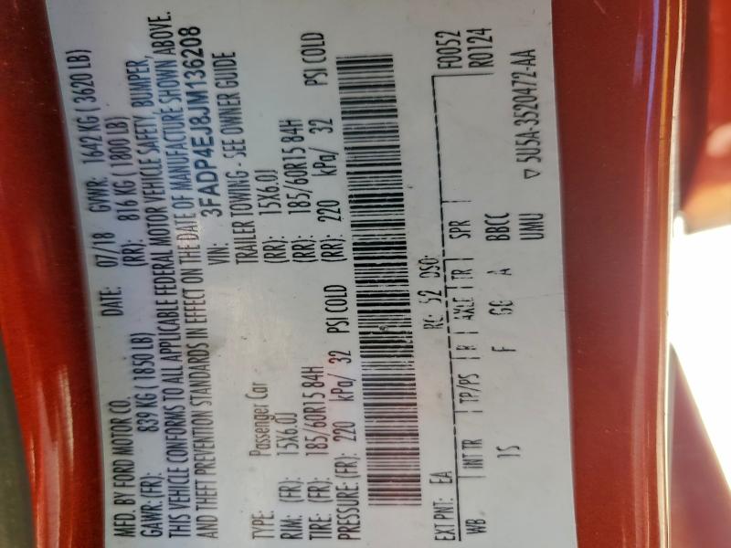 3FADP4EJ8JM136208 - 2018 FORD FIESTA SE MAROON photo 12