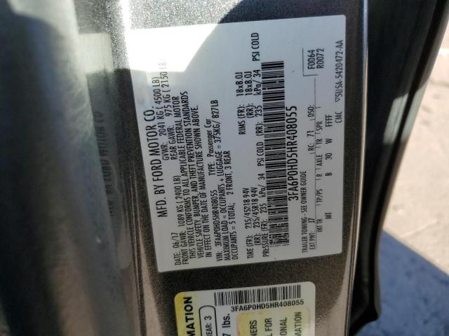 3FA6P0HD5HR408055 - 2017 FORD FUSION SE ვერცხლისფერი ფოტო 12