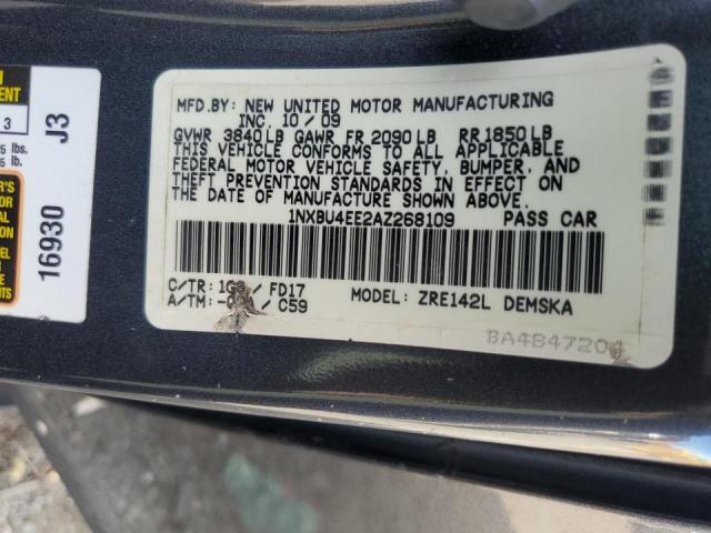 1NXBU4EE2AZ268109 - 2010 TOYOTA COROLLA BASE GRAY photo 12
