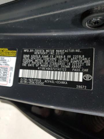 4T1BE46K07U140123 - 2007 TOYOTA CAMRY CE 石墨色 照片 12