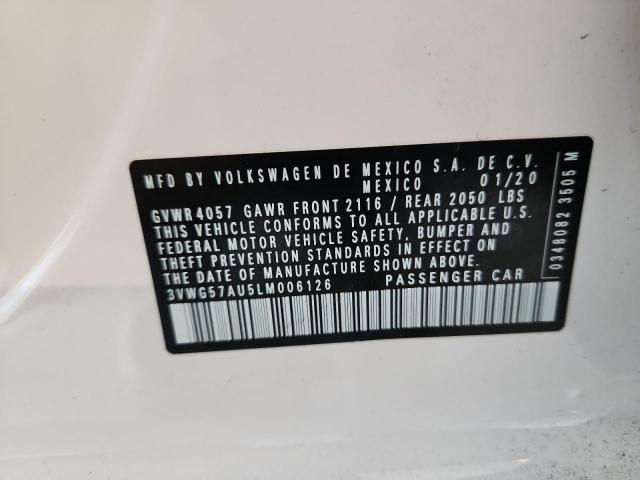 3VWG57AU5LM006126 - 2020 VOLKSWAGEN GOLF WHITE photo 12