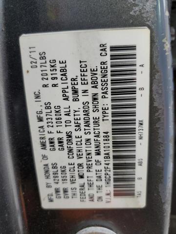 1HGCP2F41BA101884 - 2011 HONDA ACCORD LXP ნაცრისფერი ფოტო 13