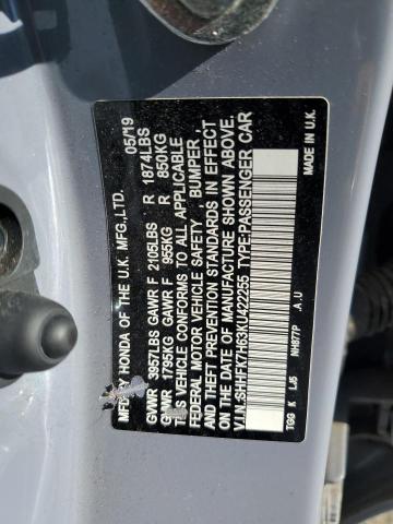 SHHFK7H63KU422255 - 2019 HONDA CIVIC EX GRAY photo 12