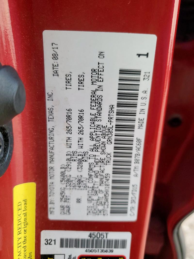 5TFCZ5AN5HX107459 - 2017 TOYOTA TACOMA DOUBLE CAB RED photo 12