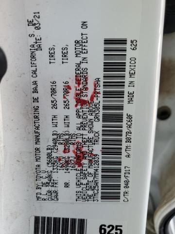 3TMCZ5AN7MM412039 - 2021 TOYOTA TACOMA DOUBLE CAB 白色 照片 12