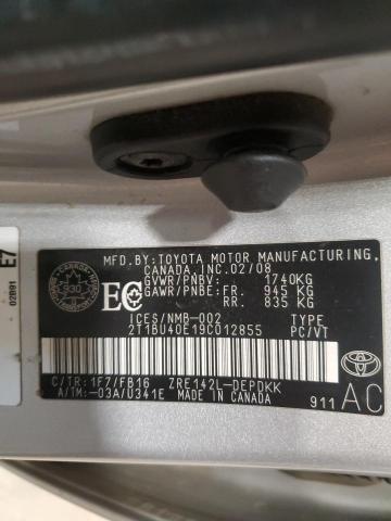 2T1BU40E19C012855 - 2009 TOYOTA COROLLA BASE SILVER photo 12