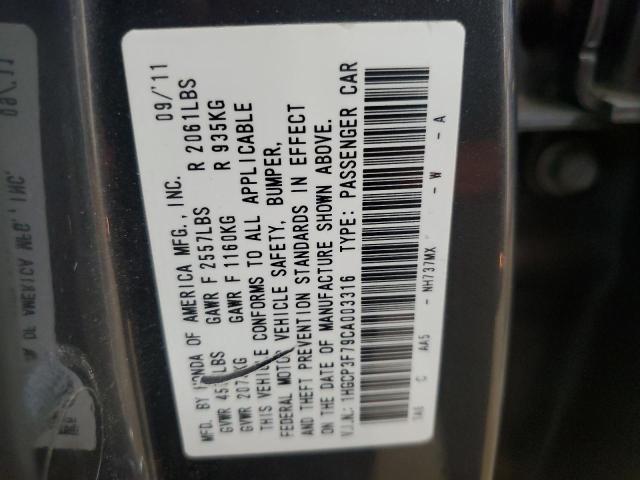 1HGCP3F79CA003316 - 2012 HONDA ACCORD EX GRAY photo 12