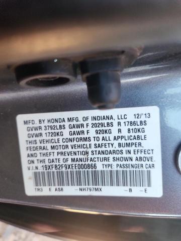 19XFB2F9XEE000866 - 2014 HONDA CIVIC EXL Մոխրագույն լուսանկար 13