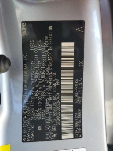 5TDKK3DC6CS243404 - 2012 TOYOTA SIENNA LE ვერცხლისფერი ფოტო 14