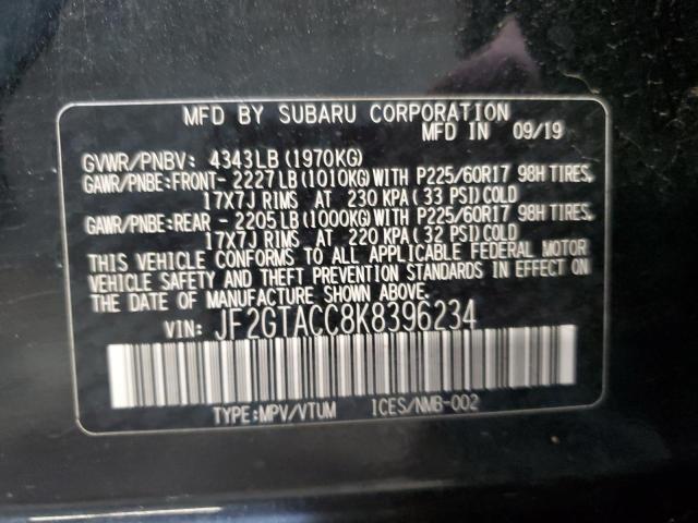 JF2GTACC8K8396234 - 2019 SUBARU CROSSTREK PREMIUM Schwarz Foto 12