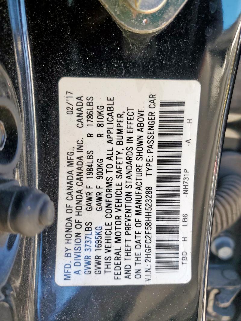 2HGFC2F58HH523288 - 2017 HONDA CIVIC LX 黑色 照片 13