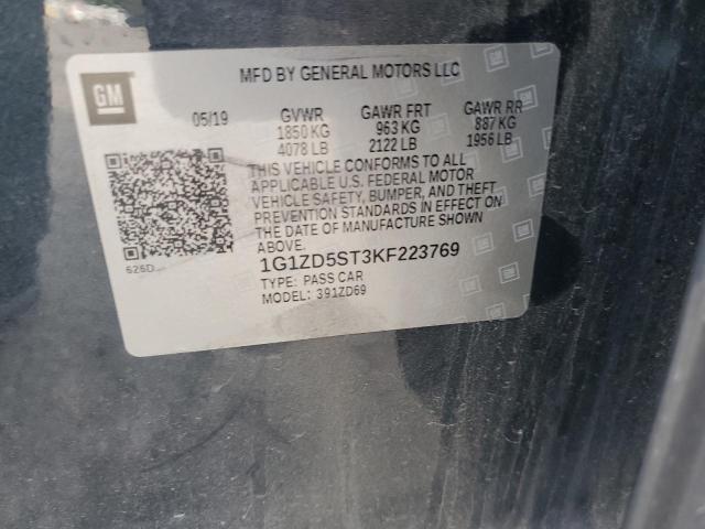 1G1ZD5ST3KF223769 - 2019 CHEVROLET MALIBU LT GRAY photo 12