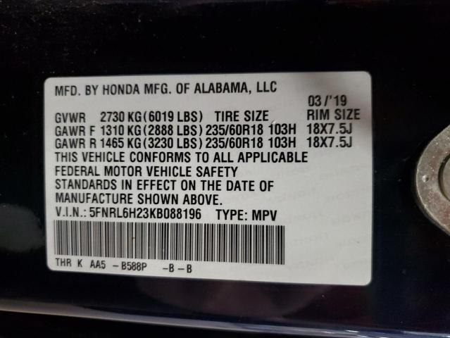 5FNRL6H23KB088196 - 2019 HONDA ODYSSEY LX Niebieski zdjęcie 14