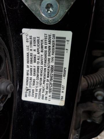 19XFC2F76HE216004 - 2017 HONDA CIVIC EX BLACK photo 12