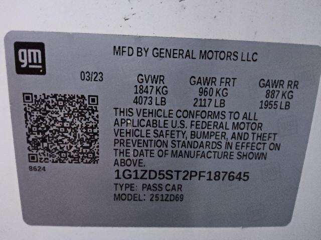 1G1ZD5ST2PF187645 - 2023 CHEVROLET MALIBU LT Սպիտակ լուսանկար 13