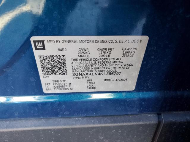 3GNAXKEV4KL366797 - 2019 CHEVROLET EQUINOX LT ლურჯი ფოტო 14
