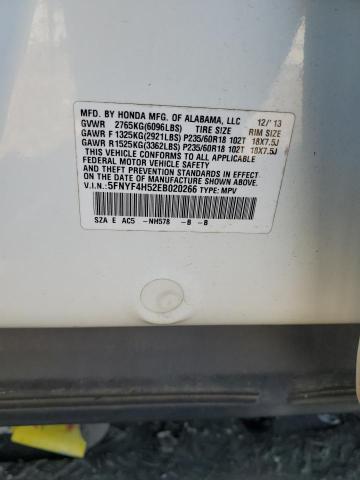 5FNYF4H52EB020266 - 2014 HONDA PILOT EXL WHITE photo 13