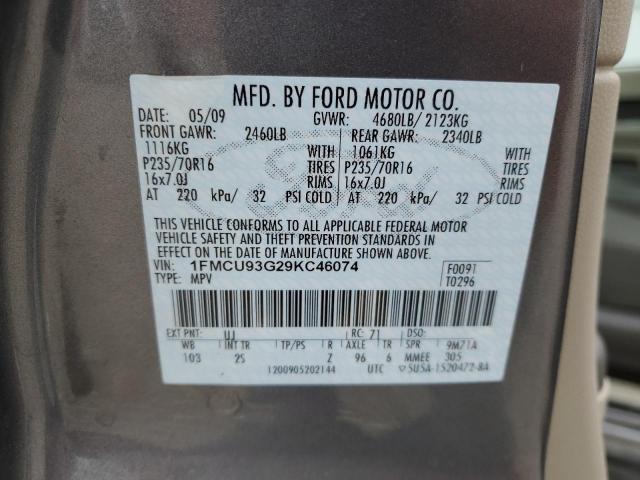 1FMCU93G29KC46074 - 2009 FORD ESCAPE XLT GRAY photo 12