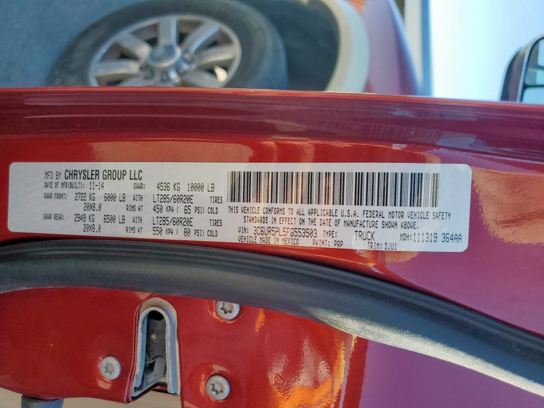 3C6UR5PL5FG553503 - 2015 RAM 2500 LONGHORN Marron photo 12