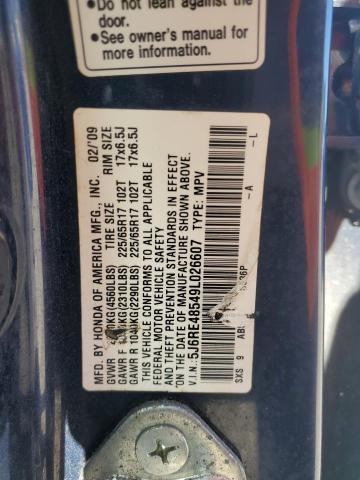 5J6RE48549L026607 - 2009 HONDA CR-V EX BLUE photo 12