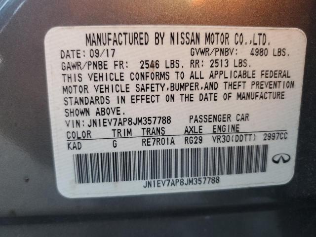 JN1EV7AP8JM357788 - 2018 INFINITI Q50 LUXE Сұр фото 12