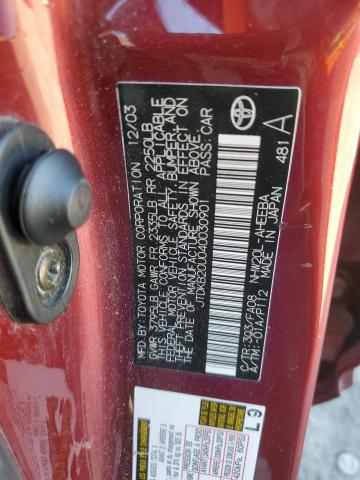 JTDKB20U040030901 - 2004 TOYOTA PRIUS MAROON photo 12