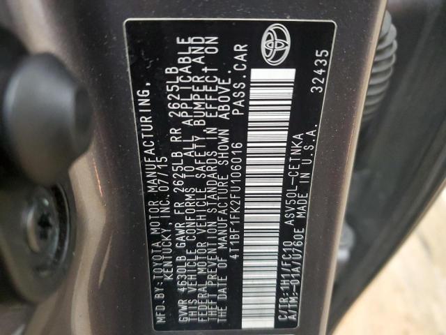 4T1BF1FK2FU106016 - 2015 TOYOTA CAMRY LE GRAY photo 12
