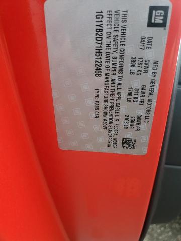 1G1YB2D71H5122468 - 2017 CHEVROLET CORVETTE STINGRAY 1LT RED photo 12