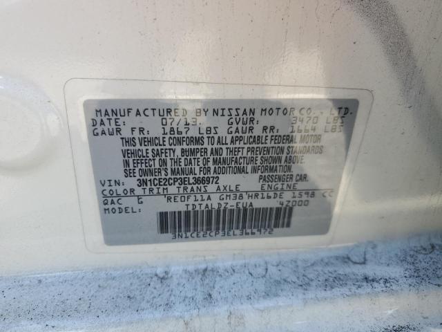 3N1CE2CP3EL366972 - 2014 NISSAN VERSA S WHITE photo 12