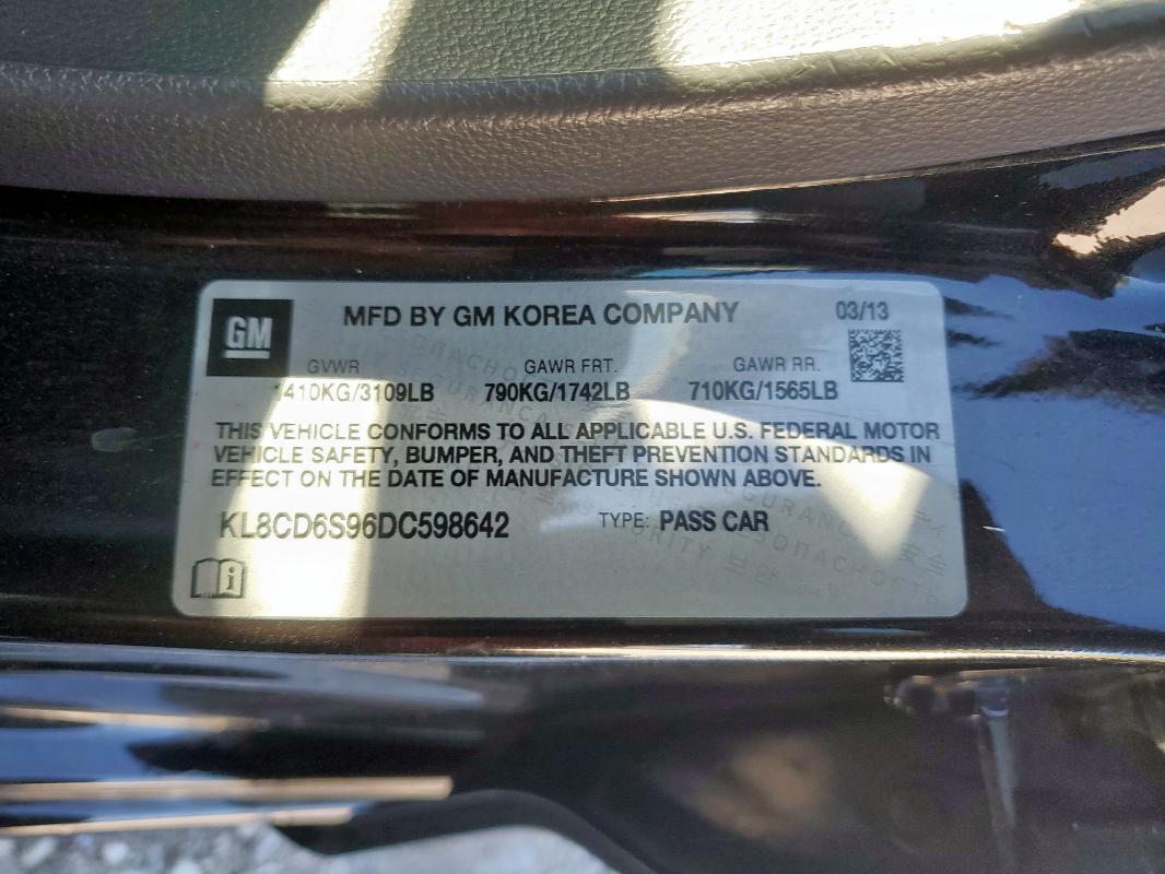 KL8CD6S96DC598642 - 2013 CHEVROLET SPARK 1LT Чорний фото 13