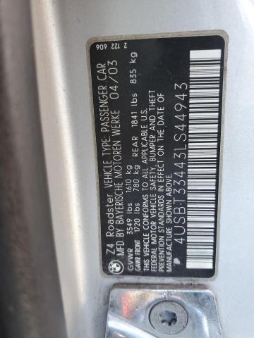 4USBT33443LS44943 - 2003 BMW Z4 2.5 SILVER photo 12
