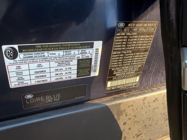 SALGS2VF5GA263311 - 2016 LAND ROVER RANGE ROVE HSE BLUE photo 10