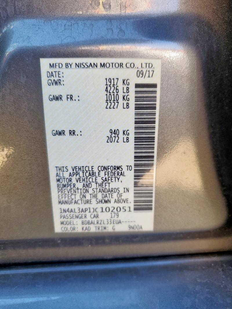 1N4AL3AP1JC102051 - 2018 NISSAN ALTIMA 2.5 灰色 照片 12