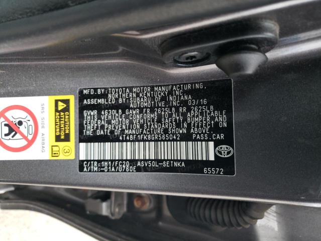 4T4BF1FK8GR565042 - 2016 TOYOTA CAMRY LE GRAY photo 12