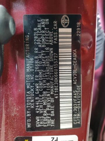 4T1BE30K66U155727 - 2006 TOYOTA CAMRY LE RED photo 12