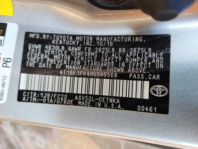 4T1BF1FK4HU345568 - 2017 TOYOTA CAMRY LE SILVER photo 12